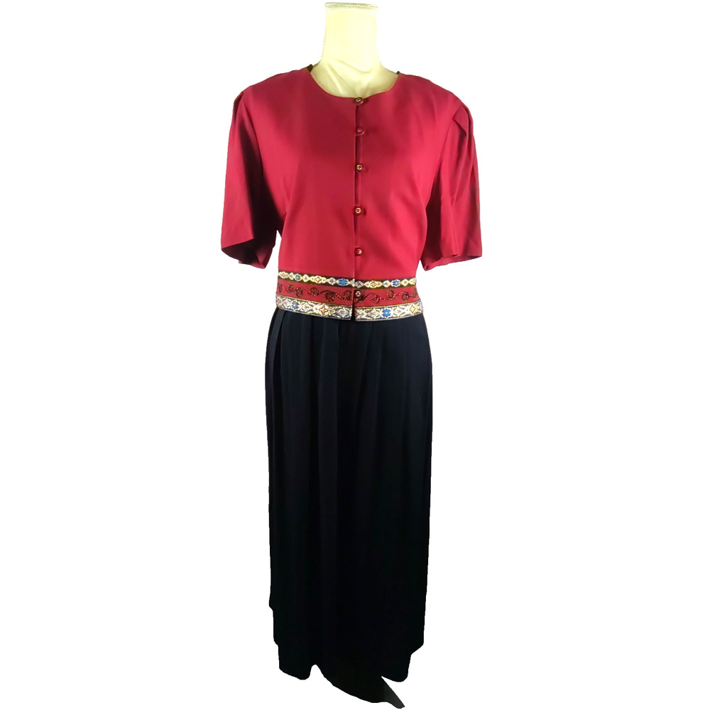 Kari's Korner Vintage Dress Women's Size 18 Red Black Midi Church Career